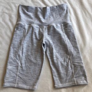 white striped high waisted long biker shorts